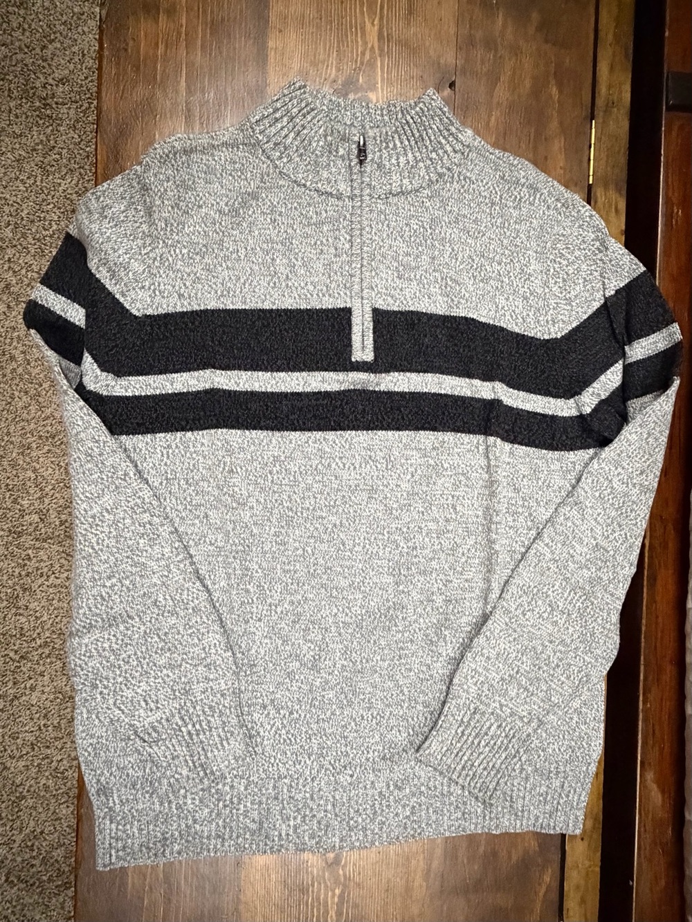 urban pipeline Gray and Black Striped Quarter-Zip Sweater